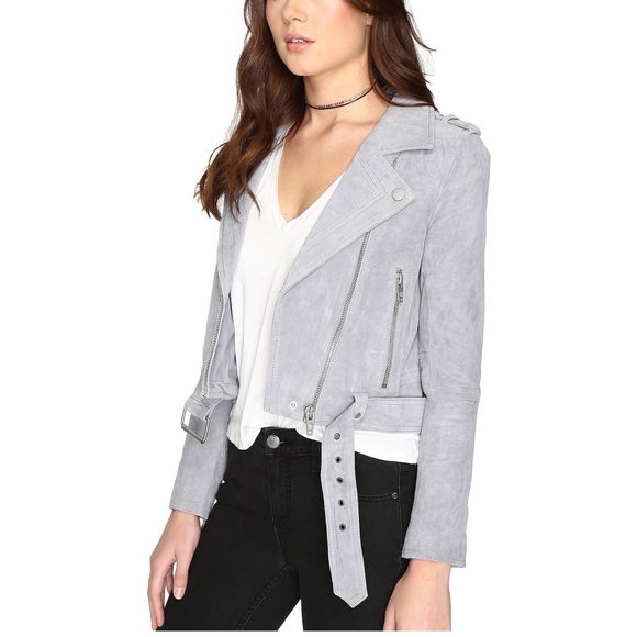 Blank NYC Suede Moto Jacket in Cloud Grey - Picture 2 of 6